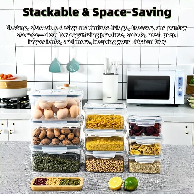 4 in 1 Food Storage Containers with Lids, Food Storage Containers With Lids Airtight, With Removable Colander, For Fruits & Vegetables, Easy to Soak, Clean, Drain and Store (Gray, S)