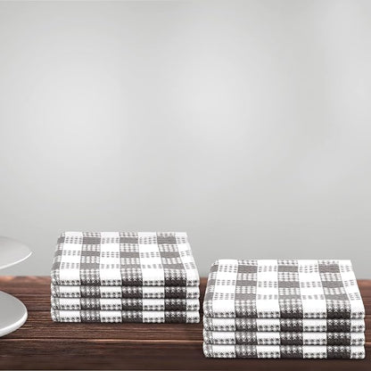 Urban Villa Cotton Dish Cloth Set of 8, Waffle Kitchen Cloth 12x12 Inch Highly Absorbent Soft Dish Cloths for Kitchen Cleaning & Drying Dishes Mitered Corner Dish Towels - Grey White, Buffalo Checks