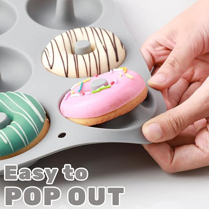 Aichoof Non-Stick Silicone Donut Pan Set of 3, BPA-Free, Easy Release(Grey) | 6-Cavity Food Grade LFGB Donut Mold, Dishwasher & Microwave Safe, Perfect Homemade Donuts