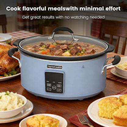 HOMECOOKIN Slow Cooker, Extra Large 10 Quart Programmable Slow Cookers with Timer, Dishwasher Safe Glass Lid & Crock, Kitchen Appliance for Families and Gatherings, Blue