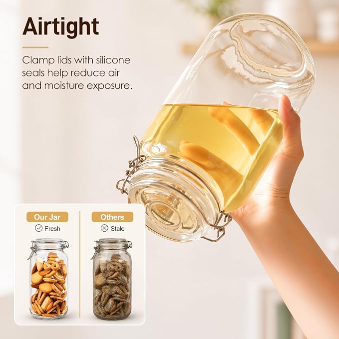 GOSCHE 78oz Glass Jars with Airtight Lids, 3 Pack Square Glass Storage Containers with Labels, Wide Mouth Borosilicate Glass Canisters, BPA-Free for Flour, Sugar, Rice, Pasta, Coffee