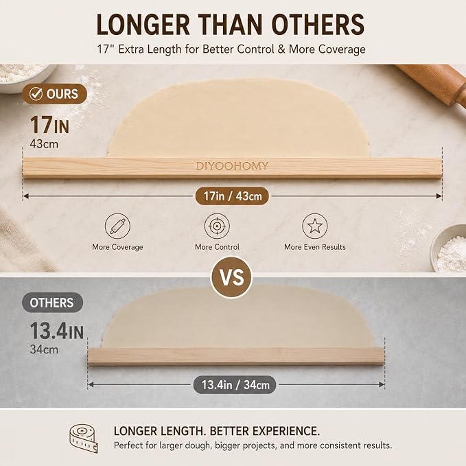 DIYOOHOMY 10 Pcs 17" L Rolling Pin Guides for Dough, Pizza, Bread, Pastry Thickness, Polymer Clay Tools, Wooden Slab Roller for Clay Machine, Clay Rolling Pin Depth Guide for Pottery Ceramics Supplies