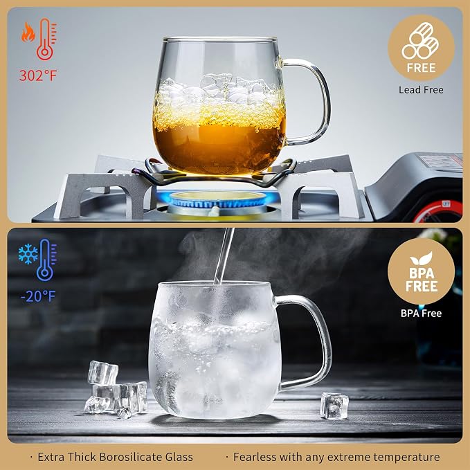 DOPUDO Large Glass Tea Cup, 25.6 oz Borosilicate Glass Tea Mug with Infuser and Lid, Clear Tea Cups for Brewing Scented Tea and Tea Bag.