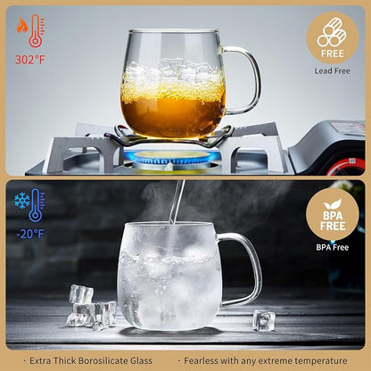 DOPUDO Large Glass Tea Cup, 25.6 oz Borosilicate Glass Tea Mug with Infuser and Lid, Clear Tea Cups for Brewing Scented Tea and Tea Bag.