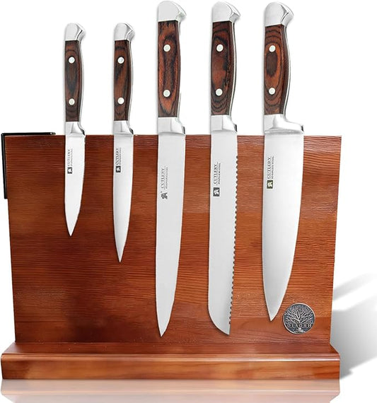 Knife Set with Block, Magnetic Knife Block Set with Knives for Home Chefs and Professionals, Safe Storage