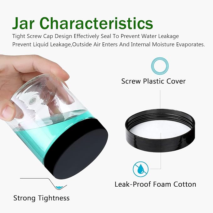 SLifeJars 8oz Plastic Jars with Lids 24 Pack Clear Plastic Slime Containers Stackable Round Empty Clear Jars with Black Lids Pen Labels Refillable Slime Jar for Kitchen Storage Spices Dry Food