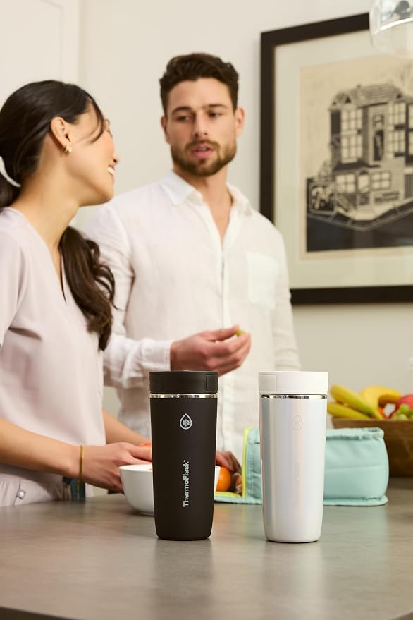 ThermoFlask Stainless Steel Travel Coffee Tumbler with Sip-N-Lok Auto-Seal Lid (16 oz, Pitch Black) - Leakproof Insulated Mug for Coffee & Tea