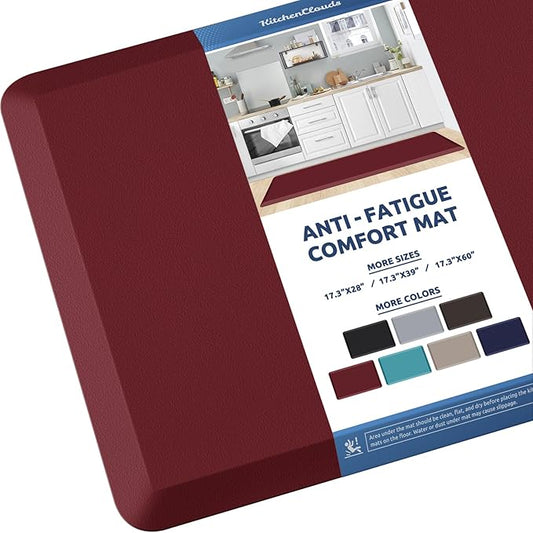 KitchenClouds Kitchen Mat Cushioned Anti Fatigue Kitchen Rug 17.3"x60" Water Resistant Non Slip Kitchen Rugs and Mats Standing Desk Mat Comfort Floor Mats for Kitchen House Sink Office (Red)