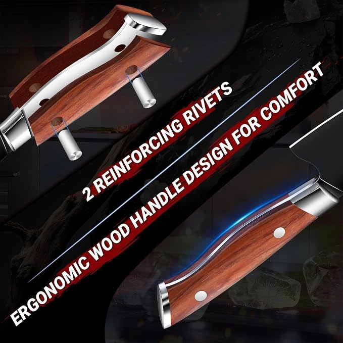 TIVOLI 3 Piece Kitchen Knife Set - High Carbon Steel - Black Blade Rustproof Coating - Chef Knife Set with Ergonomic Wood Handle, Cooking Knives for Meat Vegetable Fruit, Gift Box Sharp Knives