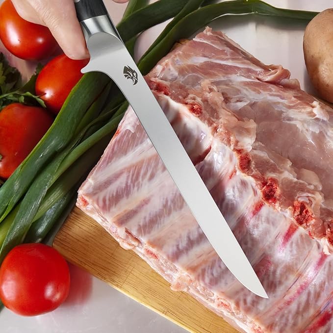 TUO Boning Knife - 7 inch Fillet Knife Flexible Kitchen Knives - German HC Steel Blade for Poultry and Fillet Fish - Full Tang Pakkawood Handle - BLACK HAWK SERIES with Gift Box
