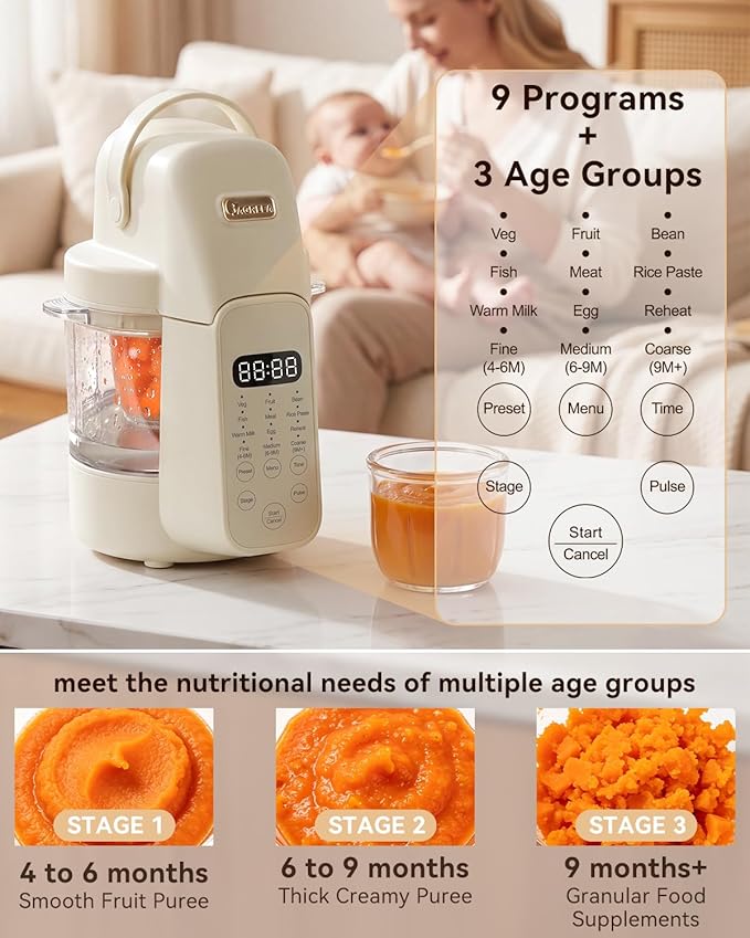 IAGREEA Baby Food Maker, 9-IN-1 Glass Baby Food Processor Steamer Puree Blender Grinder, One Step Auto Cooking Machine for Homemade Baby Food, BPA-Free