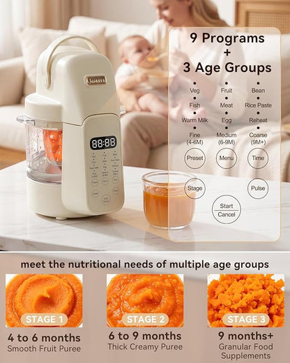 IAGREEA Baby Food Maker, 9-IN-1 Glass Baby Food Processor Steamer Puree Blender Grinder, One Step Auto Cooking Machine for Homemade Baby Food, BPA-Free