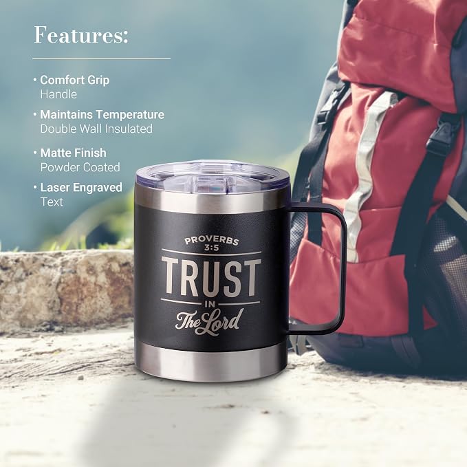 Trust in the LORD Black Camp-style Stainless Steel Mug - Proverbs 3:5