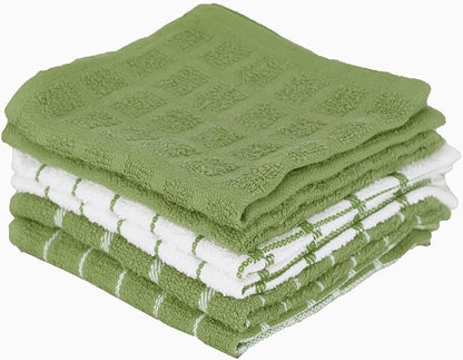 Ritz Premium 3-Pack Kitchen Towel & 6-Pack Dish Cloth Set - Highly Absorbent, Super Soft, Long-Lasting, 100% Cotton Terry Drying Cleaning Cloths, Cactus Green