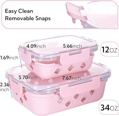 10 Pack Glass Meal Prep Containers with Removable Silicone Sleeves,Food Storage Container Set with Airtight Lids (34oz+12oz)