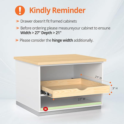 ZOINLIY 27''W X 21''D X 3''H Wooden Pull Out Drawer for Cabinet, Cabinet Organizer for Kitchen, Soft Close Slide Out Shelves, Heavy Duty, Full-Extension