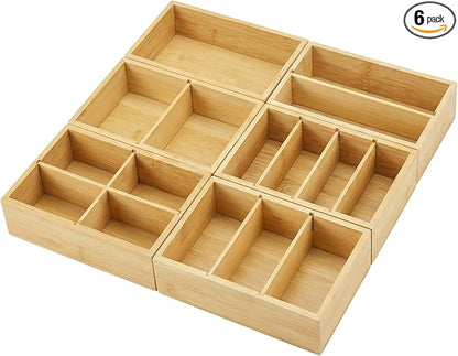 Bamboo Drawer Organizer with Removable Dividers, Fits Kitchens, Bathrooms, Desk, Utensil, Makeup (Natural, S)