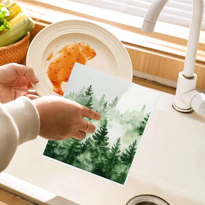 Christmas Tree Swedish Dishcloths for Kitchen, Swedish Dish Cloths for Pine Tree, Papaya Reusable Paper Towels, 4 Pack Dish Towels for Kitchen, Reusable Paper Towels Washable