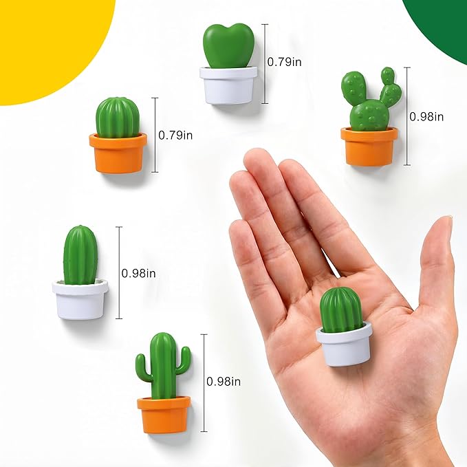 Renmxj 12 Pcs Refrigerator Magnets - Cute Mini 3D Cactus Fridge Magnets, Funny Lifelike Succulent Plant Magnets for Kitchen, Office, Locker, Whiteboard Decor (Yellow and White)