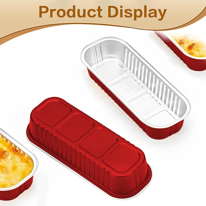 Mini Cake Pans With Lids And Spoons 50 Pack,6.8 oz Rectangle Mini Loaf Pans Disposable Aluminum Foil Baking Cups Muffin Tins - Pink (50, red)