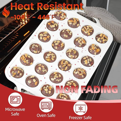 CAKETIME Mini Muffin Pan, Metal Reinforced Frame Mini Cupcake Pans 24 Cups Nonstick Muffin Silicone Molds with Handle for Baking Muffins, Cupcakes, Egg Bites 2 Pack Heart-Shaped