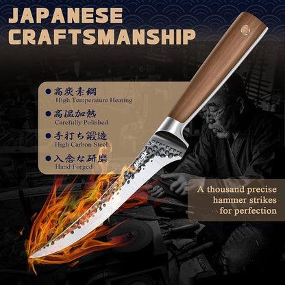 Huusk Boning Knife 6 Inch Fillet Knife for Meat Brisket Trimming Knives Japan Hand Forged Deboning Knives Full Tang Meat Cutting Butcherig for Kitchen Cooking BBQ
