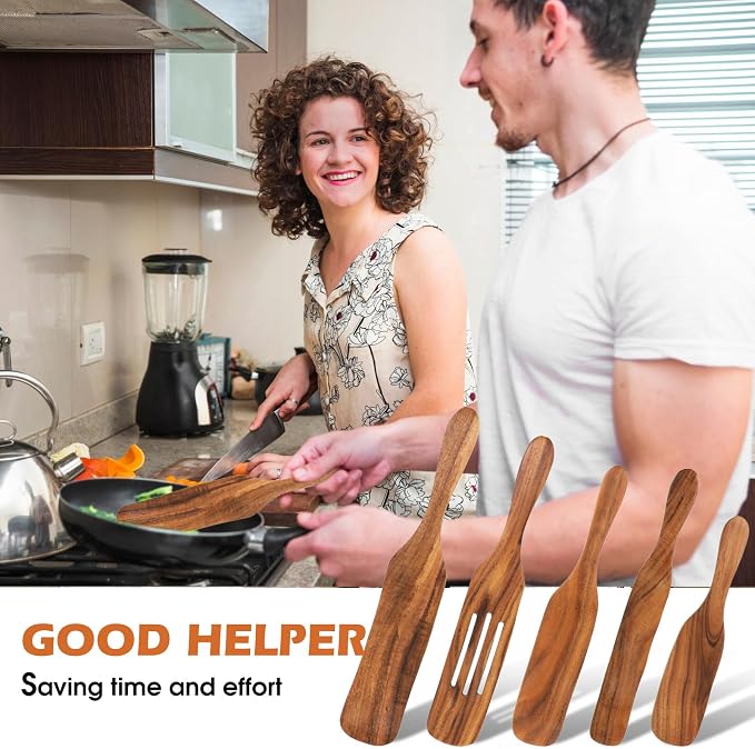 Prasacco 5 Pcs Wooden Spurtle Set Spurtles Kitchen Tools Wooden Spurtle Spatula Wooden Spurtle Kitchen Utensils Spurdle for Cooking Wood Slotted Spurtle Spatulas Spoons Set for Cooking Stirring Mixing