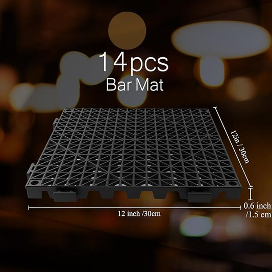 Tioncy 14 Pcs Bar Countertop Supplies Interlocking Mats 12 x 12 Inch Black Shelf Liners Bar Drying Coffee Non Slip Spills Mats for Bartending Home Cocktail Bars Restaurants