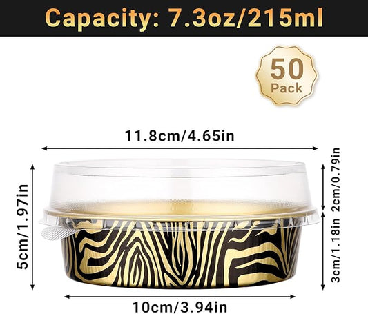 Beasea 4 Inch Pie Tins with Lids, 50 Pack 7.3 Oz Disposable Mini Tart Tins, Aluminum Foil Baking Tins Small Round Muffin Container Mini Cheesecake Cups for Pie Tart Quiche - Tiger Stripes