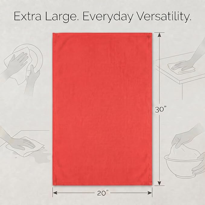 Urban Villa Kitchen Towel100% Cotton Red Color Dish Towels for Kitchen Size 20x30 inches (Set of 6) Highly Absorbent Multiuse Dish Cloths with Hanging Loop Quick Drying Soft Premium Hand &Tea Towels