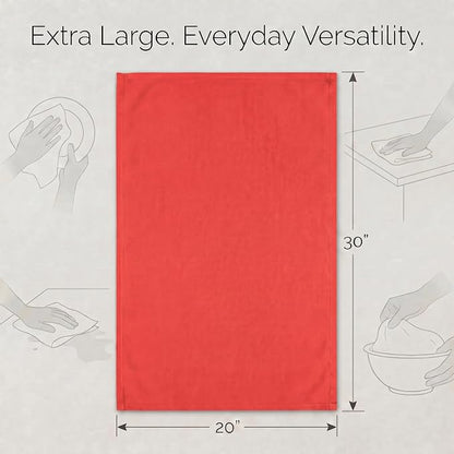 Urban Villa Kitchen Towel100% Cotton Red Color Dish Towels for Kitchen Size 20x30 inches (Set of 6) Highly Absorbent Multiuse Dish Cloths with Hanging Loop Quick Drying Soft Premium Hand &Tea Towels