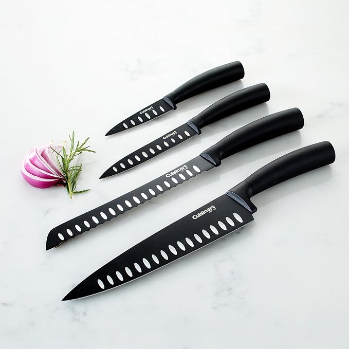 Cuisinart C77NS-7P Classic Nonstick Edge Collection 7-Piece Cutlery Knife Set with Acrylic Stand, Black
