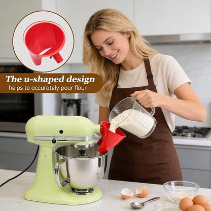 Red Flour Funnel for Kitchenaid Mixer, Anti-Splash Accessory, Compatible with 5 Qt Tilt-Head Models (KSM150) and Bowl Lift, Easy Pour AMD Clean Kitchen Aid Funnel Attachment
