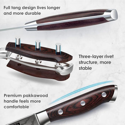SHAN ZU Japanese Chef Knife Set 5 PCS, High Carbon Stainless Steel Ultra Sharp Kitchen Knives for cooking, Professional Chef Knife Set with Ergonomic Pakkawood Handle