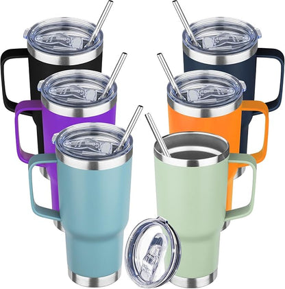 20 oz Tumbler with Handle Stainless Steel Insulated Coffee Tumbler with Lid and Straw Double Wall Vacuum Insulated Coffee Mug Leak Proof Travel Mug Tumbler for Hot and Cold Drink, Mix Color-10