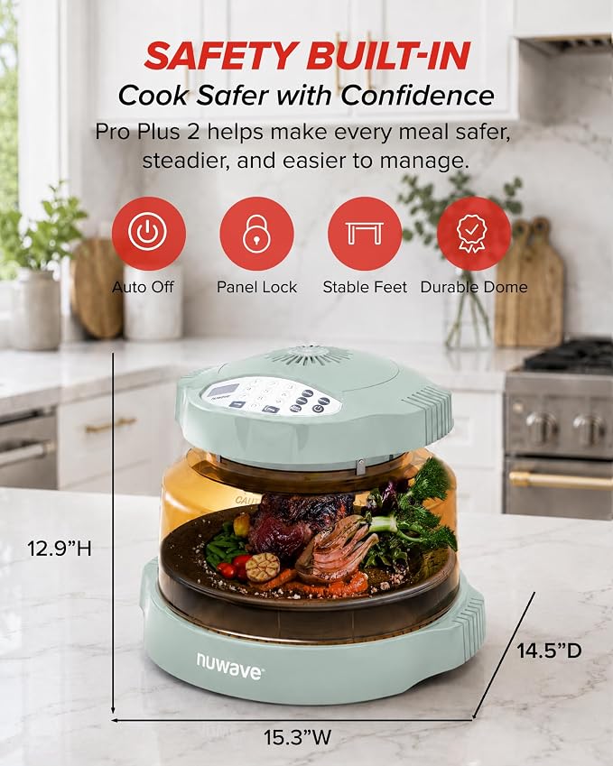 Nuwave Pro Plus 2 Air Fryer Oven, Infrared Countertop Convection, No Defrost No Preheat, Triple Combo Heating, 10-in-1 Multicooker, PFAS & BPA Free, 10LB Capacity, Dishwasher Safe Parts, 20660V03M
