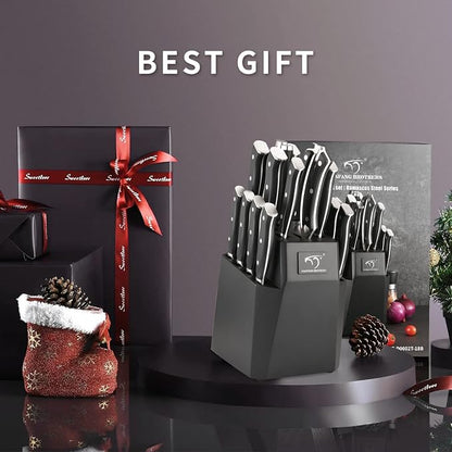 NANFANG BROTHERS 18-Piece Damascus Kitchen Knife Sets, 67-layer Japanese Damascus Steel Heat-Treated and Forged, ABS Ergonomic Handle, Ultra Sharp Chef Knife Block Set with Sharpener