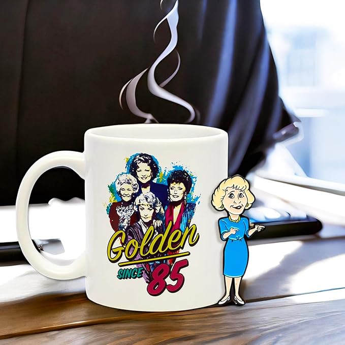 Golden Girls Coffee Mug and Stainless Steel Water Bottle Set - Bundle of 11oz Ceramic Coffee Cup, 34oz Bottle, Enamel Pin, More | Golden Girls Gifts