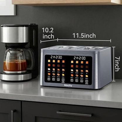 Mecity 4 Slice Toaster Wide Slot, Auto Lift Keep Warm Smart Toaster with Touch Screen, Dual Control Panel, Defrost, Auto Shut Off Digital Toasters for Bagel Muffin Waffle Gluten Free Breads1700W 120V