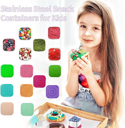 HTEVW 6Pack Stainless Steel Snack Containers for Kids, Easy Open Leak Proof Metal Toddler Snack Containers with Silicone Lids, Stackable Metal Toddler Lunch Box for Daycare, School and Travel (6oz)
