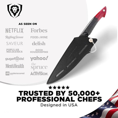 Dalstrong Chef Knife - 8 inch Blade - AUS-12V Exclusive Japanese Steel - Black Damascus Full Tang - Honeycomb Handle - Chef's Knife - Scorpion Series - Razor Sharp Kitchen - Leather Sheath
