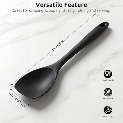 600ºF Heat Resistant Spatula Spoon: U-Taste Flexible Silicone Cooking Scoop Spoonula, Serving Mixing Scraping Food in Non-Stick Pan Cookware, Seamless Multifunctional Kitchen Utensil (Black)