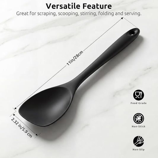 600ºF Heat Resistant Spatula Spoon: U-Taste Flexible Silicone Cooking Scoop Spoonula, Serving Mixing Scraping Food in Non-Stick Pan Cookware, Seamless Multifunctional Kitchen Utensil (Black)
