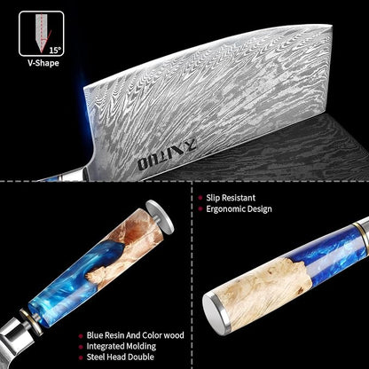 XITUO 7-Inch Vegetable Cleaver Knife – Japanese Style VG10 Damascus Steel Core Forged Blade, Professional Kitchen Knife with Sheath & Case