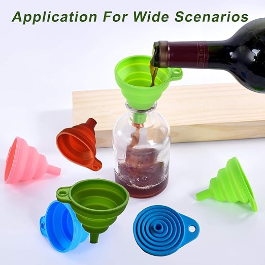 Kitchen Funnel Set 3 Pack,Large,Medium and Small,Kitchen Gadgets Accessories Foldable Silicone Collapsible Food Grade Funnels for Kitchen Use Daily Cooking Filling Bottles Liquid Powder Transfer