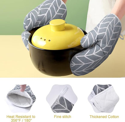 AUAUY Oven Mitts and Pot Holders 6PCS Set, 392°F Heat Resistant Cooking Gloves and Hot Pads Baking Mittens BBQ Gloves, Top Kitchen Gadgets, Non-Slip Kitchen Mittens for Oven Cooking Baking Grilling