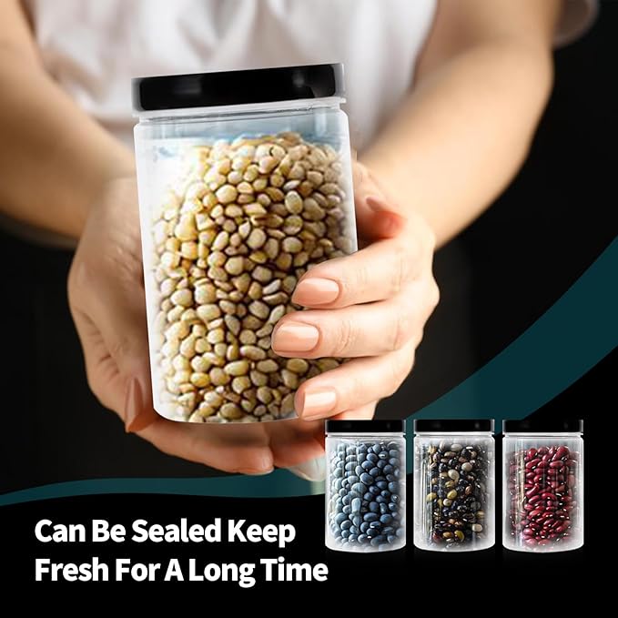 12 pcs 22 oz Plastic Jars with Lids, Wide Mouth Large Storage Containers, Clear Mason Jars Bulk for Home Food Candy Organizing Kitchen
