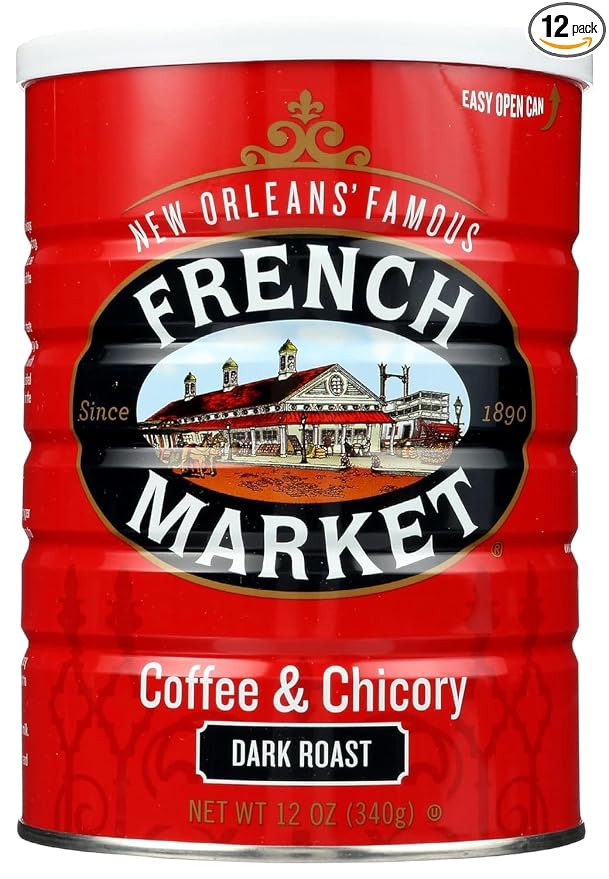 French Market Coffee & Chicory Dark Roast Ground Coffee, 12oz Can (Pack of 12)
