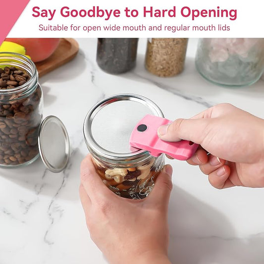 2 Pack Canning Jar Opener with Magnets, Mason Jar Opener For Canning Lids, Regular and Wide Mouth Lids, Powerful Magnet for Easy Refrigerator Storage, Releases Vacuum Seal– Patent Pending(Pink)