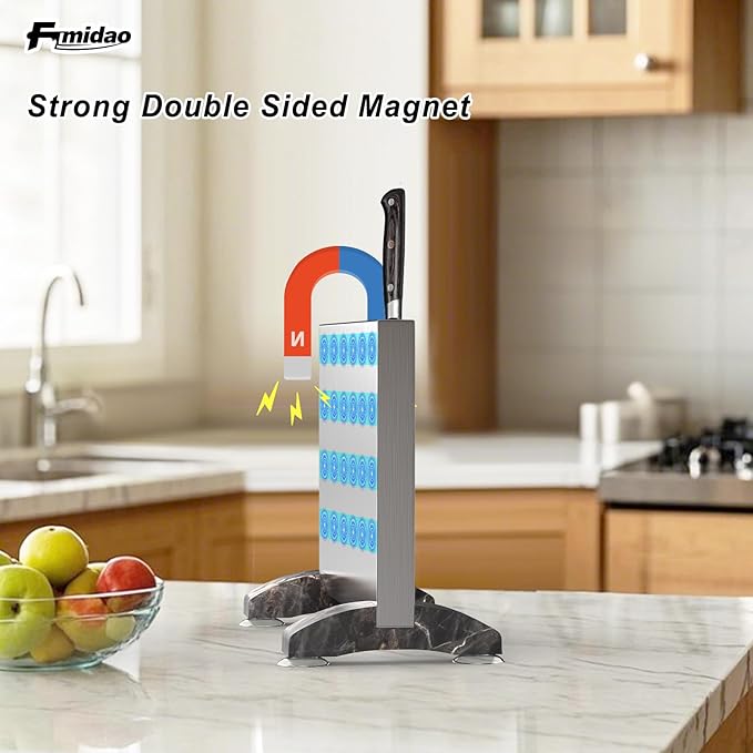 Magnetic Knife Holder Block,Double Sided Magnetic Knife stand for kitchen Counter,Stainless Steel Magnet Knife Rack Strip